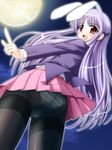  animal_ears ass blazer bunny_ears from_below gusset jacket long_hair panties panties_under_pantyhose pantyhose purple_hair red_eyes reisen_udongein_inaba solo striped striped_panties thighband_pantyhose touhou underwear upskirt yukimura_hajime 