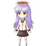  :o angel_beats! bad_id bad_pixiv_id chibi food long_hair mapo_doufu neon_(neonknight) object_on_head purple_hair school_uniform simple_background solo tenshi_(angel_beats!) yellow_eyes 