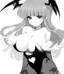  animal_print bad_id bad_pixiv_id bat_print bat_wings breasts cleavage demon_girl greyscale head_wings hizuki_akira large_breasts leotard long_hair monochrome morrigan_aensland pantyhose print_legwear solo succubus vampire_(game) wings 