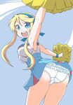  armpits ass blonde_hair blue_eyes cheerleader frilled_panties frills heroman lina_davis long_hair looking_back naitou_kouse open_mouth panties pom_poms smile solo sweat underwear white_panties 