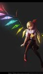  absurdres black_legwear blonde_hair fangs flandre_scarlet highres klamp multicolored multicolored_nails nail_polish red_eyes solo thighhighs touhou 