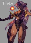  breasts cleavage cyborg dark_skin large_breasts legs long_hair long_legs purple_eyes purple_hair solo t-elos thighs underboob xenosaga yosimura 