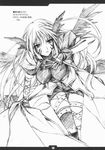  artist_request asymmetrical_clothes facial_mark fingerless_gloves gloves greyscale head_wings highres lyrical_nanoha mahou_shoujo_lyrical_nanoha mahou_shoujo_lyrical_nanoha_a's monochrome reinforce single_thighhigh solo source_request thighhighs 