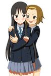  akiyama_mio bad_id bad_pixiv_id black_eyes black_hair blush brown_eyes brown_hair hug k-on! long_hair multiple_girls school_uniform short_hair tainaka_ritsu umeboshitora yuri 