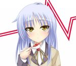  angel_beats! expressionless food lavender_hair long_hair looking_up mapo_doufu school_uniform simple_background solo suterii tenshi_(angel_beats!) upper_body yellow_eyes 