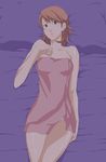  bed blush cottage highres naked_towel persona persona_3 solo takeba_yukari towel 