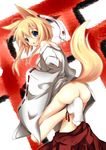  animal_ears ass blonde_hair blue_eyes copyright_request fox_ears japanese_clothes miko no_panties open_mouth solo soukyuu_(crescent_noise) tail 