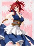  :d animal_ears armpits breasts cat_ears cat_tail cleavage flower fuyuno_taka highres kemonomimi_mode large_breasts onozuka_komachi open_mouth red_eyes red_hair smile solo spider_lily tail touhou 