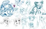  animal_ears annoyed armpits bangs blunt_bangs coo from_above fujiwara_no_mokou highres izayoi_sakuya magic magic_circle monochrome moriya_suwako multiple_girls nervous nude oekaki patchouli_knowledge profile rumia serious sketch surprised tears touhou wallpaper 