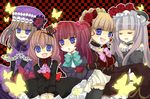  bad_id bad_pixiv_id beatrice blonde_hair blue_eyes bow breasts brown_hair bug butterfly chibi chiri_(ayame) detached_sleeves dress eva_beatrice flower hair_flower hair_ornament hat insect long_hair medium_breasts multiple_girls pink_bow red_hair ribbon rose short_hair silver_hair smile twintails umineko_no_naku_koro_ni ushiromiya_ange ushiromiya_maria virgilia 