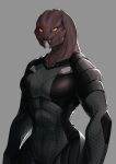  4_mandibles alien bodypaint bodysuit breasts clothing face_paint female halo_(series) hi_res leafjuly microsoft muscular muscular_female non-mammal_breasts orange_eyes sangheili skinsuit solo standing teeth tight_clothing video_games xbox_game_studios 