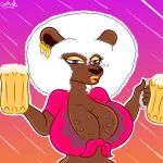  absurd_res afro alcohol anthro beer beverage breasts colty8 ear_piercing ear_ring felid female hi_res katia_(colty8) lion lips mammal pantherine piercing ring_piercing solo 