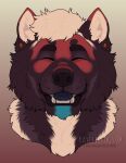  anthro artist_name blue_tongue brown_body brown_fur canid canine canis cheek_tuft domestic_dog ear_piercing eyes_closed facial_tuft flat_colors front_view fur gauged_ear hair happy headshot_portrait hi_res male mammal neck_tuft open_mouth open_smile piercing portrait rayliicious red_body red_fur short_hair simple_background smile solo tongue tuft white_body white_fur white_hair 