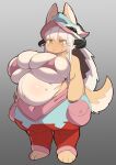  anthro belly berseepon09 big_belly big_breasts bikini bikini_top bottomwear breasts clothing ellipsis female hair hat headgear headwear hi_res huge_breasts huge_hips huge_thighs lagomorph leporid made_in_abyss mammal multicolored_body nanachi narehate overweight overweight_anthro overweight_female pants rabbit solo swimwear thick_thighs two_tone_body white_hair wide_hips yellow_eyes 