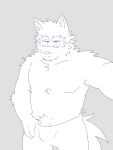  absurd_res anthro armpit_hair barely_visible_genitalia body_hair bottomwear bulge camera canid canine canis clothed clothing fluffy genitals hand_on_pants hi_res holding_camera holding_object male mammal mrjosh47 neck_tuft pants password_(visual_novel) pulling_pants_down shoulder_tuft solo topless tuft tyson_(password) waistband_pull wolf 