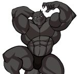  abs absurd_res anthro biceps black_body claws clothing darknaigart godzilla godzilla_(series) hand_behind_head hi_res kaiju lizard looking_at_viewer male monster muscular muscular_anthro muscular_male navel pecs pose reptile scalie smile solo toho underwear 