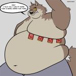  absurd_res anthro belly big_belly candy canid canine canis chocolate clothing dessert dreamworks fattytober food hi_res male mammal mindof moobs mr._wolf_(the_bad_guys) overweight overweight_male the_bad_guys thick_arms thick_thighs tight_clothing weight_gain wolf 