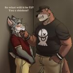  anthro blush clothing echo_(game) echo_(series) echo_project felid feline flirting hat headgear headwear lutrine lynx male male/male mammal mustelid polo_shirt shirt sydney_bronson tj_hess topwear video_games visual_novel 