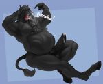  abdominal_bulge after_vore anthro belly big_belly black_body black_fur bodily_fluids burping dripping equid equine erection fur genital_fluids genitals horse male mammal muscular muscular_male open_mouth penis precum precum_drip tongue vore zyyphelze 
