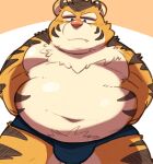  2022 96tning anthro belly big_belly bulge clothing cute_fangs felid kemono male mammal moobs overweight overweight_male pantherine solo tiger underwear 