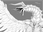  dragon ewna-art extra_eyes feathered_wings fire_emblem fire_emblem_awakening greyscale grima_(fire_emblem) highres horns long_tongue looking_to_the_side monochrome no_humans roaring scales sharp_teeth teeth tongue wings 