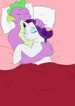  2017 absurd_res anthro bed claws dragon duo embrace equid equine eyes_closed fangs female feral friendship_is_magic furniture hasbro hi_res hooves horn horse hug jimfoxx male male/female mammal mane mouth_closed my_little_pony on_bed pillow pony purple_body rarity_(mlp) scales scalie smile spike_(mlp) under_covers unicorn unicorn_horn western_dragon white_body 