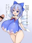 1boy 1girl 3141592ppp alternate_breast_size areola_slip bar_censor blue_bow blue_eyes blue_hair bottomless bow breasts censored cirno hair_bow hetero huge_breasts oppai_loli penis pointless_censoring solo_focus touhou underboob wings 