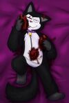  &lt;3 absurd_res anthro bedroom blood blood_in_mouth blood_on_clothing blood_on_hand bodily_fluids canid canine canis clothing darkolynx destruction domestic_dog fur gore hematophilia hi_res husky male male/male mammal nordic_sled_dog solo spitz suit 