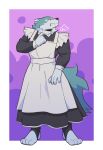  absurd_res anthro blue_body blue_fur brand_new_animal canid canine canis clothed clothing collar footwear fur hi_res maid_uniform male mammal ni_draw shirou_ogami socks solo studio_trigger toeless_footwear toeless_socks topwear uniform white_body white_fur wolf 