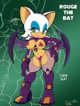  anthro big_breasts body_tattoo bodysuit breasts chest_gem chiropteran clothing eyeshadow female hi_res latex lipstick makeup mammal membrane_(anatomy) membranous_wings pepamintop pose rouge_the_bat sega skinsuit smile solo sonic_the_hedgehog_(series) tight_clothing wings 