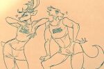  anthro beastars bottomwear canid canine canis cervid clothing crop_top duo femboy_hooters girly hand_on_hip hand_on_knee hand_on_leg hotpants leaning_on_another legoshi_(beastars) louis_(beastars) male male/male mammal midriff pose shirt shorts sparkles topwear wolf wuffinarts 