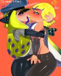  &lt;3 absurd_res agent_3_(splatoon_3) animal_humanoid blonde_hair blush bodily_fluids captain_hat cephalopod cephalopod_humanoid clothed clothing duo embrace eye_contact fangs female female/female forced french_kissing hair hi_res hug humanoid inkling inkling_girl kissing looking_at_another marine marine_humanoid mollusk mollusk_humanoid nintendo octarian octoling orange_eyes saliva shaking shivering simple_background splatoon tayronnebr text time_lapse tongue tongue_out video_games yellow_eyes 