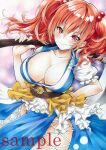 1girl arim0k0 breasts cleavage collarbone hair_bobbles hair_ornament highres large_breasts onozuka_komachi red_eyes red_hair sample_watermark solo touhou traditional_media two_side_up 