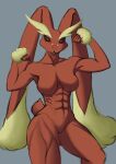  abs absurd_res anthro athletic athletic_female barely_visible_genitalia barely_visible_pussy breasts featureless_breasts female fur generation_4_pokemon genitals hi_res long_ears looking_at_viewer lopunny medium_breasts muscular muscular_thighs nikus_b nintendo nude pink_eyes plaster pokemon pokemon_(species) pose pussy simple_background sketch smile solo standing thick_thighs video_games 