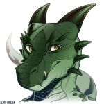  1:1 anthro artist_name bust_portrait cheek_spikes facial_spikes fangs glistening glistening_eyes green_body green_horn green_scales horn male mouth_closed nude orange_eyes portrait scales scalie simple_background slash_freezen solo spikes spikes_(anatomy) white_background 