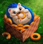  2022 ambiguous_gender blue_body blue_fur box container cryptid-creations eating english_text eulipotyphlan feral food fur grass green_eyes hedgehog humor looking_at_viewer mammal onion_rings pawpads plant sega slightly_chubby solo sonic_the_hedgehog sonic_the_hedgehog_(series) tan_body tan_fur text 