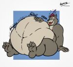  anthro belly big_belly burping canid canine canis clothing disney fur grey_body grey_fur hand_on_stomach hat headgear headwear kaiipwilde_(artist) male mammal open_mouth overweight overweight_male robin_hood_(disney) rumbling_stomach sheriff_of_nottingham sitting solo tongue tongue_out wolf 