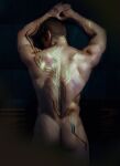  1boy arm_tattoo ass back back_focus back_tattoo black_hair body_markings chamber_(valorant) completely_nude facing_away from_behind highres huntang513 male_focus muscular muscular_male nude short_hair solo tattoo undercut valorant 