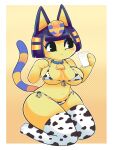  3_fingers 3_toes animal_crossing animal_print ankha_(animal_crossing) anthro bell bell_collar beverage big_breasts bikini blue_hair bottomwear breasts cleavage clothed clothing collar container cow_print cow_print_bikini cow_print_thighhighs cowbell cup digital_media_(artwork) domestic_cat eyelashes eyeshadow feet felid feline felis female fingers frown fur glass hair hi_res holding_glass holding_object kneeling legwear looking_aside looking_away makeup mammal midriff navel nintendo onigiri_punch simple_background sitting skimpy_bikini solo string_bikini swimwear thick_thighs thigh_highs toe_outline toes topwear under_boob video_games wide_hips yellow_body 