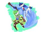  2020 3_fingers ambiguous_gender armor blue_eyes blue_hair crown dagger dual_wielding duo fingers gardevoir gem generation_3_pokemon green_hair hair hair_over_eye hi_res holding_object holding_weapon humanoid magic_user magician_robe melee_weapon mferite nintendo not_furry one_eye_obstructed pokemon pokemon_(species) red_eyes rogue shiny_pokemon simple_background staff tiara video_games weapon white_background 
