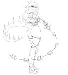  ankylosaurian ankylosaurid ankylosaurus anthro armor bottomless butt clothed clothing cosplay crossover dinosaur facial_horn female footwear goodbye_volcano_high hair high_heels horn humanoid ivy_(soulcalibur) line_art long_hair looking_at_viewer looking_back makeup melee_weapon ornithischian rear_view reptile rosa_(gvh) scalie simple_background skimpy skimpy_armor snoot_game_(fan_game) solo soul_calibur spiked_tail spikes spikes_(anatomy) sword thick_thighs thyreophoran unknown_artist video_games weapon whip white_background wide_hips 