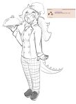  4chan ankylosaurian ankylosaurid ankylosaurus anthro chef chef_hat chef_uniform clothed clothing dinosaur english_text facial_horn female goodbye_volcano_high hair hat headgear headwear hi_res horn humanoid long_hair looking_at_viewer monochrome ornithischian raidak5 reptile rosa_(gvh) scalie simple_background sketch smile smiling_at_viewer snoot_game_(fan_game) solo spiked_tail spikes spikes_(anatomy) text thyreophoran white_background 