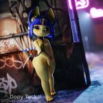  1:1 3d_(artwork) 4_fingers 4_toes accessory alley animal_crossing ankha_(animal_crossing) anthro artist_logo artist_name big_butt black_collar black_eyes blue_hair bob_cut breasts butt chain chain_leash collar detailed_background digital_media_(artwork) domestic_cat exhibitionism eyelashes feet felid feline felis female fingers graffiti hair hair_accessory head_ornament leash leash_and_collar logo looking_at_viewer mammal markings neon neon_lights nintendo nipples nude petplay public public_nudity roleplay sashacakes short_hair smile solo striped_markings striped_tail stripes tail_markings thick_thighs tied_to_pole toes video_games watermark wide_hips yellow_body 