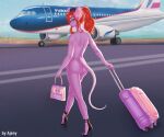  aircraft airplane ajeny clothing flight_attendant footwear fur girly green_eyes hair high_heels jamie_knox_(jamiekaboom) looking_at_viewer looking_back male mammal mouse murid murine nude purple_body purple_fur purse red_hair rodent shoes suitcase 