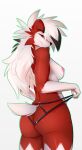  absurd_res anthro anthrofied areola breasts canid canine clothed clothing female generation_7_pokemon hair hi_res looking_at_viewer lycanroc mammal midnight_lycanroc nintendo observerdoz pokemon pokemon_(species) pokemorph red_eyes simple_background solo video_games white_body 