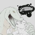  anthro bodily_fluids burping burping_in_face crocodile crocodilian crocodylid drooling duo felid hi_res leopard male male/male mammal open_mouth pantherine reptile saliva scalie sharp_teeth teeth text tongue yellow_eyes zyyphelze 