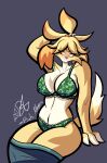  absurd_res animal_crossing anthro birb_allegro blush bottomwear bra breasts canid canine canis cleavage clothed clothing domestic_dog female hi_res isabelle_(animal_crossing) lace_bra lace_panties lingerie mammal midriff navel nintendo panties skirt skirt_down slightly_chubby slightly_chubby_anthro slightly_chubby_female solo thick_thighs underwear undressing video_games 