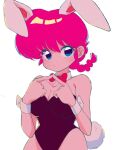  1girl animal_ears blue_eyes bow breasts detached_collar leotard playboy_bunny rabbit_ears rabbit_tail ranma-chan ranma_1/2 red_bow red_hair sana79261827 simple_background solo tail white_background 