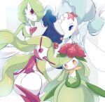  4girls animal_nose bangs blank_eyes blue_background blue_eyes blue_hair bob_cut border bright_pupils colored_eyelashes colored_skin commentary_request flat_chest flower furry furry_female gardevoir green_hair green_skin hair_flower hair_ornament hair_over_one_eye half-closed_eyes highres lilligant long_hair looking_at_viewer looking_to_the_side mermaid monster_girl multicolored_skin multiple_girls no_mouth one_eye_covered orange_eyes outline outside_border own_hands_together parted_lips pearl_hair_ornament pio_(piopio_poke) plant_girl plant_hair pokemon pokemon_(creature) ponytail primarina purple_skin red_eyes red_flower short_hair sidelocks simple_background snout standing starfish_hair_ornament swept_bangs tsareena two-tone_skin white_border white_outline white_pupils white_skin 