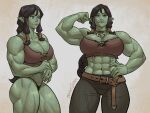  2022 abs absurd_res biceps bottomwear breasts cleavage clothed clothing deltoids female green_body green_skin hair hi_res humanoid humanoid_pointy_ears m4rjinn muscular muscular_female orc panties pants quads solo tusks underwear 